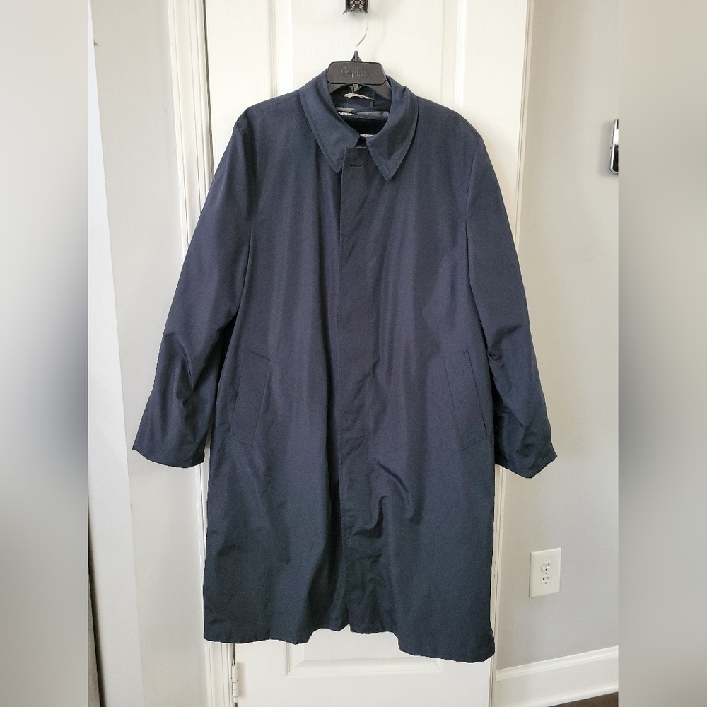 Hardy Amies Men’s Navy Blue Trench Coat Overcoat w/ Zip-Out Fleece Liner 42L